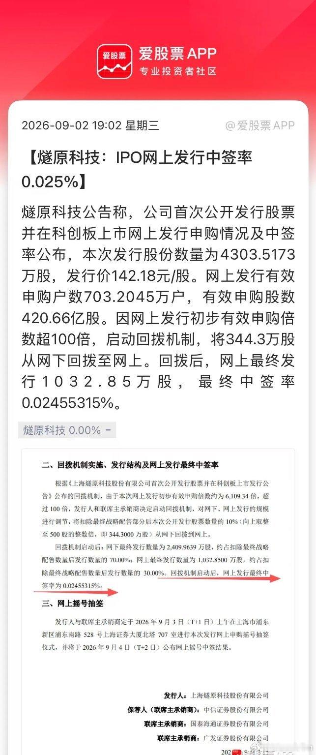 燧原科技中签率为0.0245%，1万个人有2.5个中签，跟中彩票差不多了！对比其