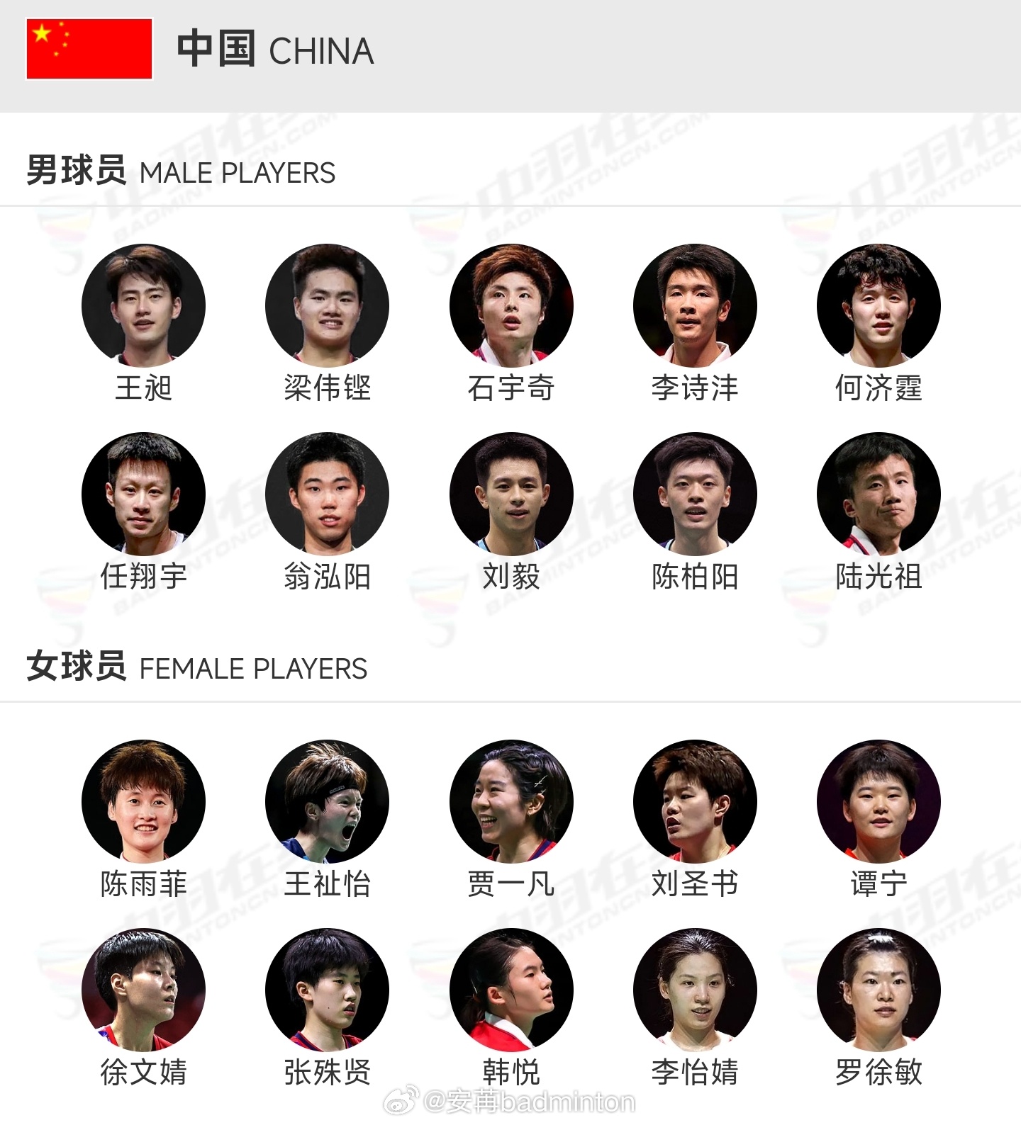 中国羽毛球协会关于2026年丹麦汤姆斯杯&尤伯杯参赛运动员名单的公示👦🏻汤姆