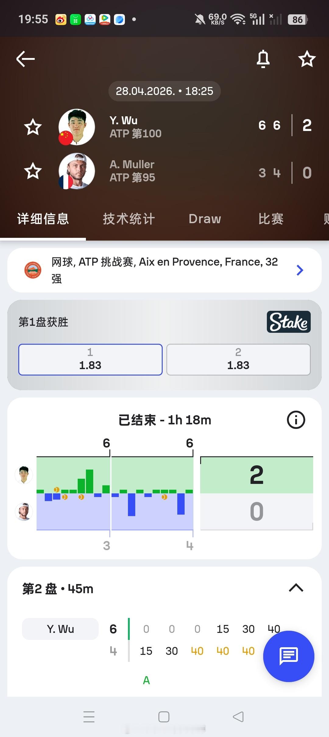 小花小草资讯小花小草资讯 【普罗旺斯挑战赛】男单正赛第一轮🇨🇳吴易昺6-36