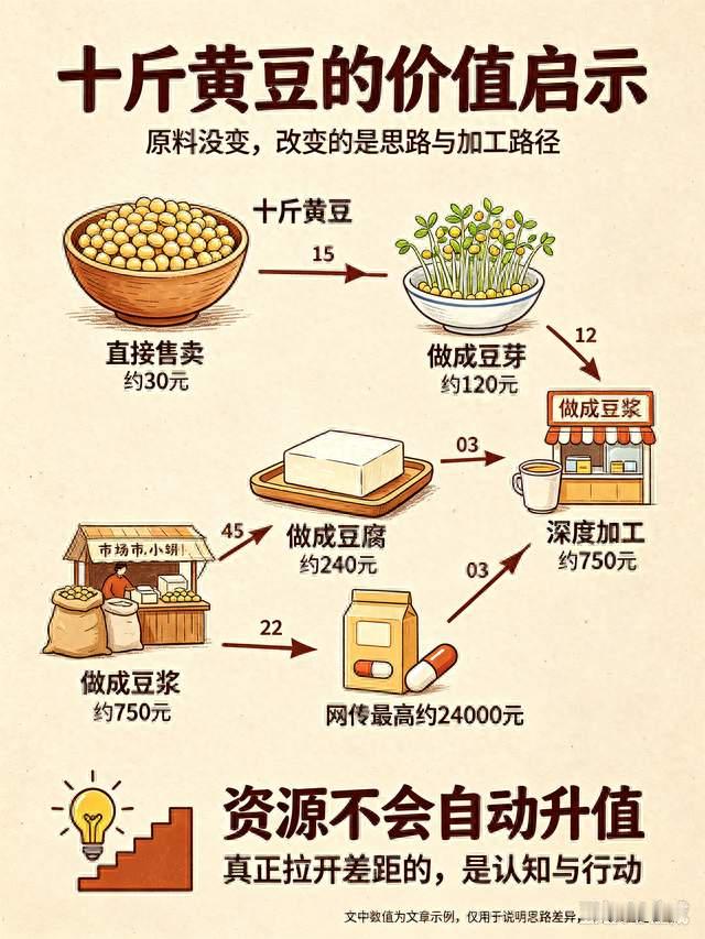 同样十斤黄豆，不同思路，造就天差地别的收益