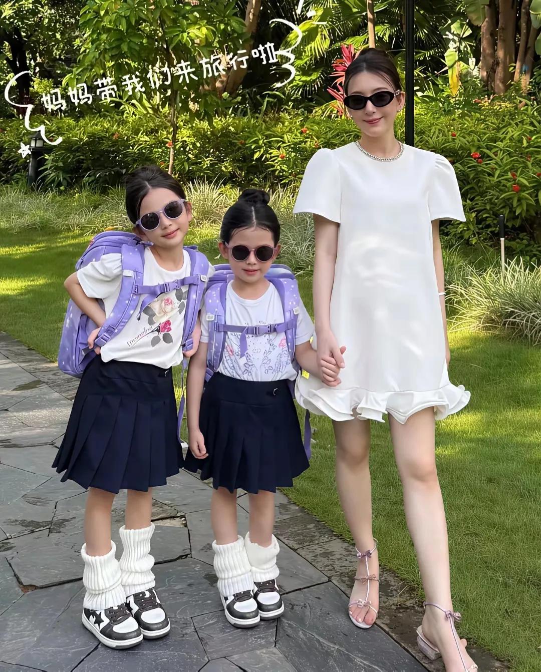 方媛把两个漂亮女儿教育的很好呀，这么小出来旅行就自己背个比自己还大的包，都不用保