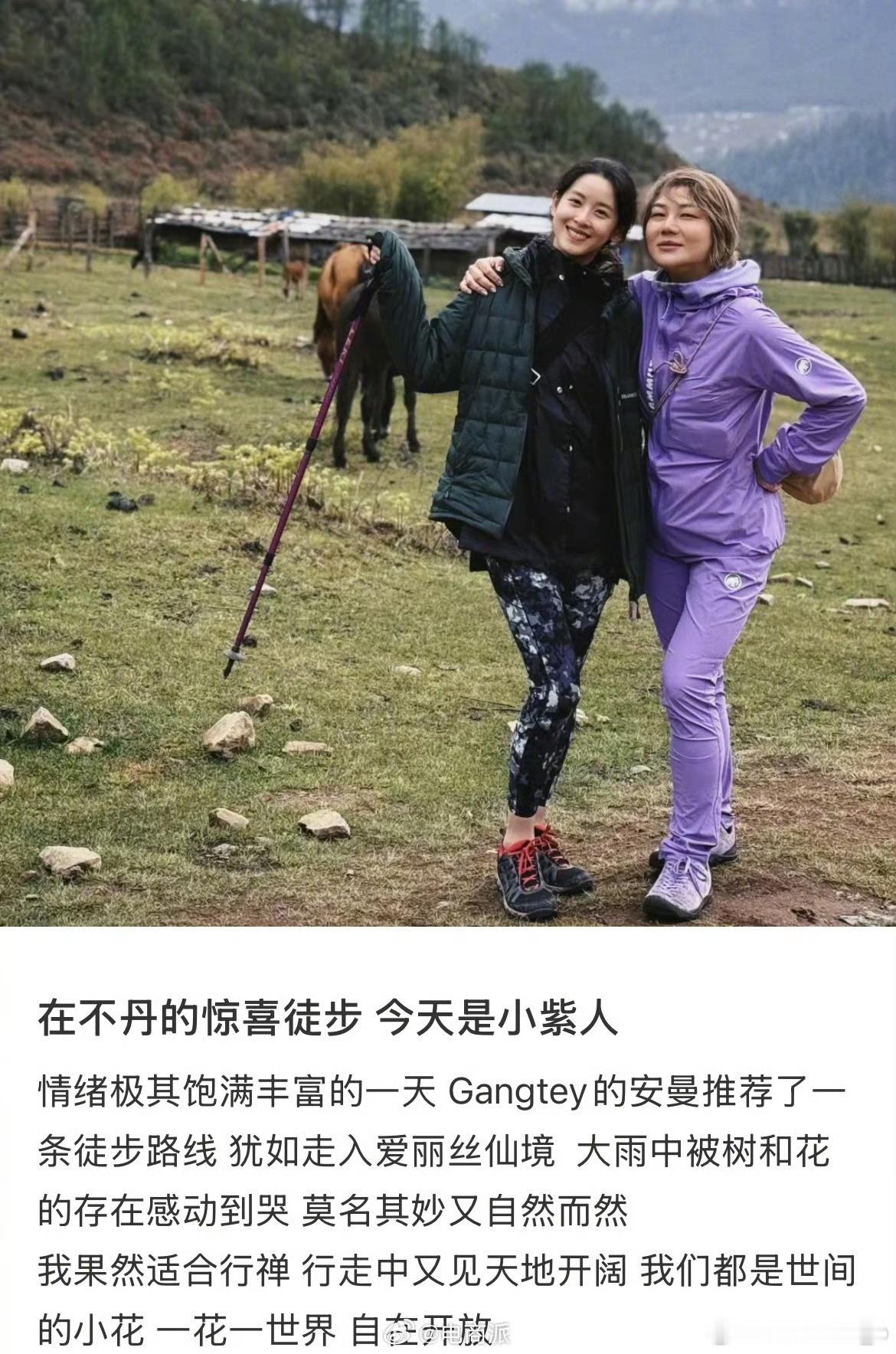 章泽天杨天真不丹徒步杨天真晒出自己五一徒步照片天呐她感觉瘦了好多 ​​​