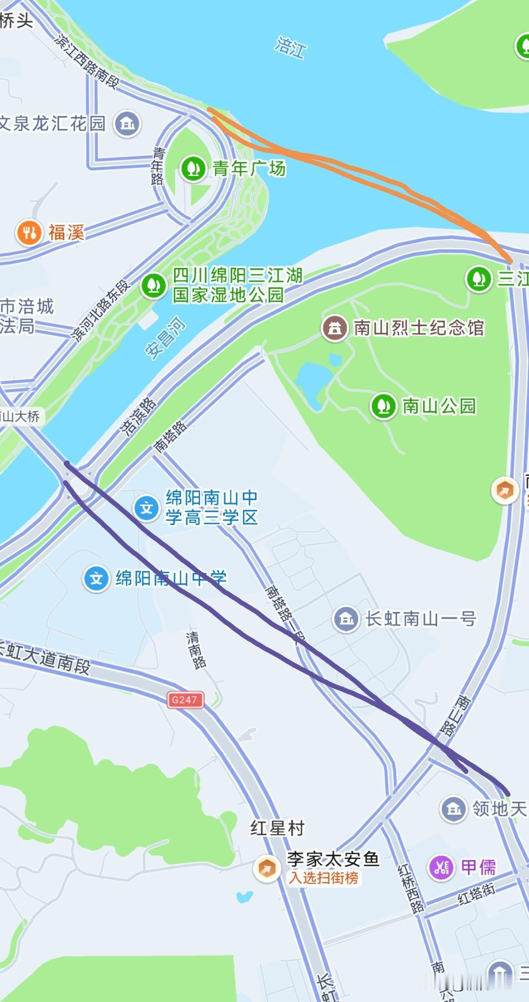 其实在三江汇口处除了要打通青年广场与涪滨路之间的道路外，还很有必要从南山大桥打个