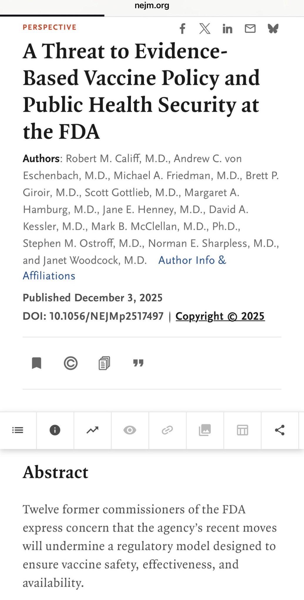 12名美国FDA前局长不分党派联名发表公开信，认为小肯尼迪领导下的FDA最近的一