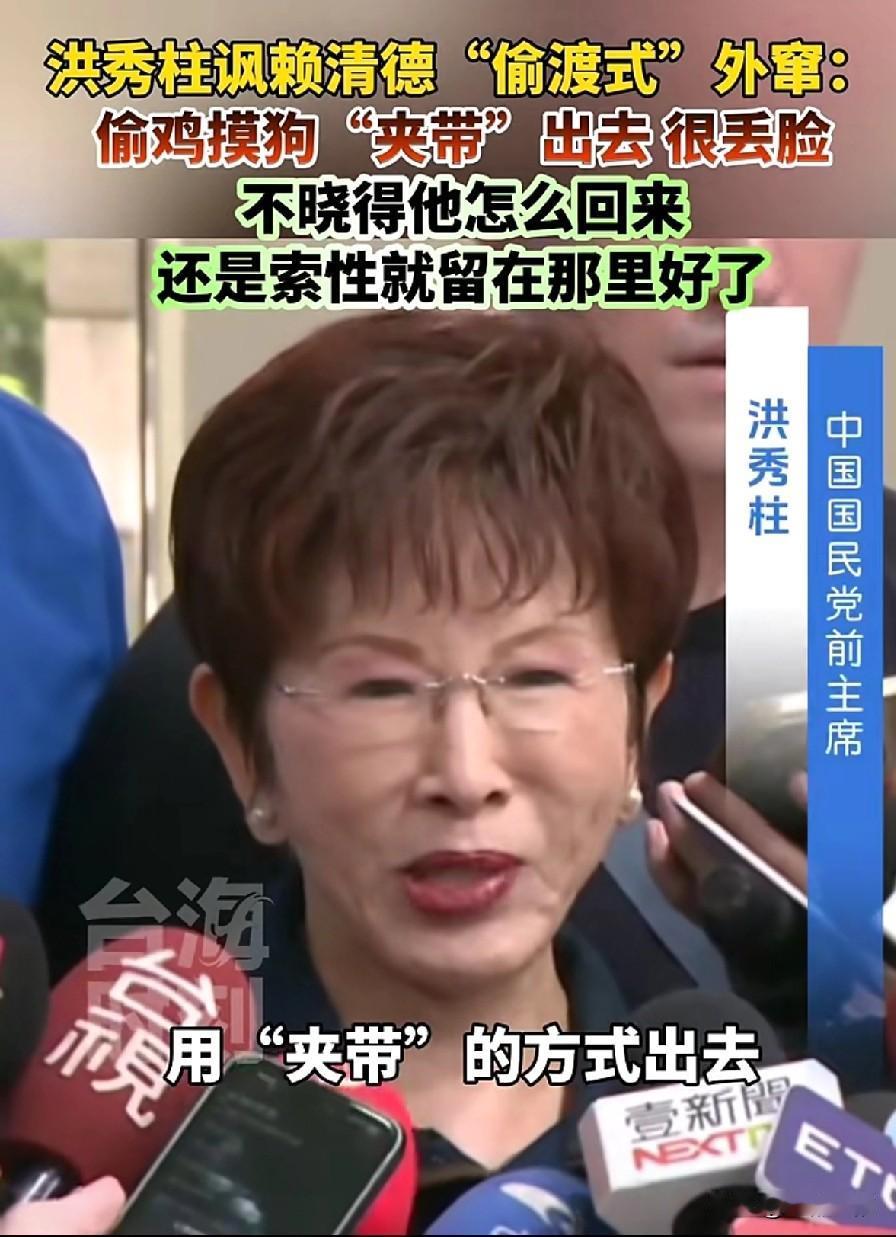 洪秀柱犀利嘲讽！赖清德偷渡式外窜，行径偷鸡摸狗实在丢脸
 
近期，赖清德一路偷偷