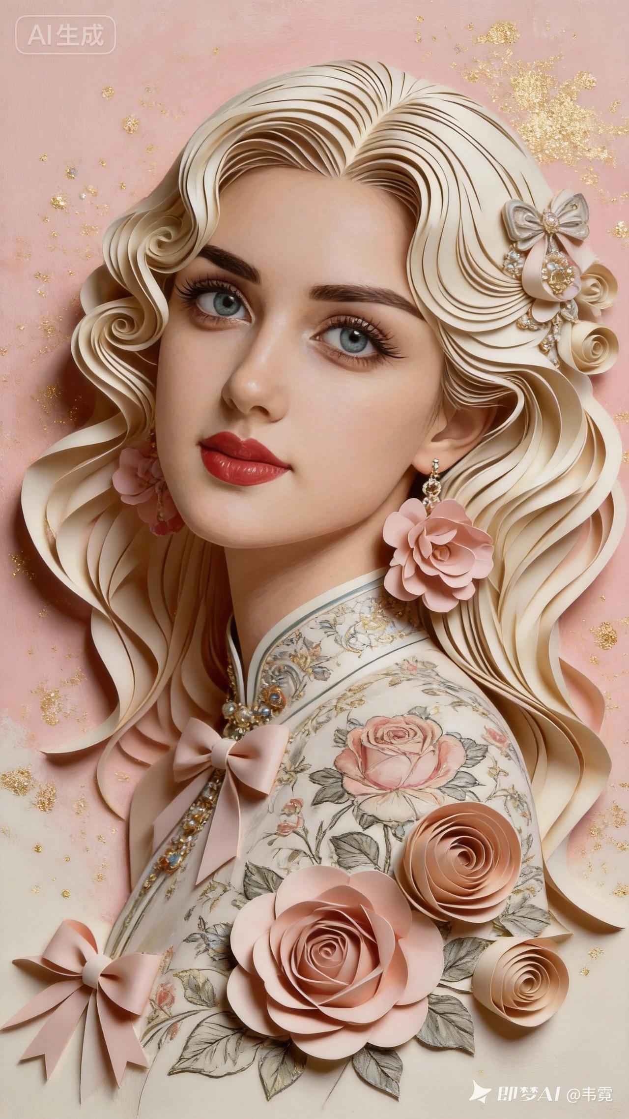 梦幻纸艺少女，玫瑰花瓣发饰，唯美复古风！