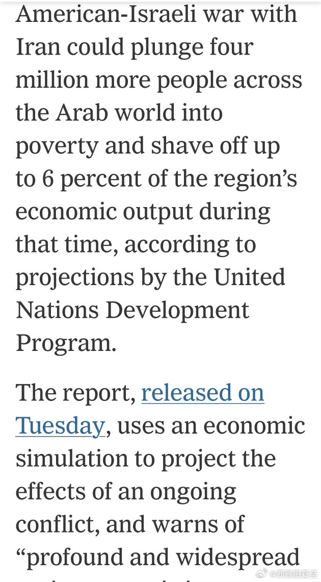 联合国开发署：阿拉伯世界，面临巨大经济冲击…四周，已损失两千亿美元，规模前所未有