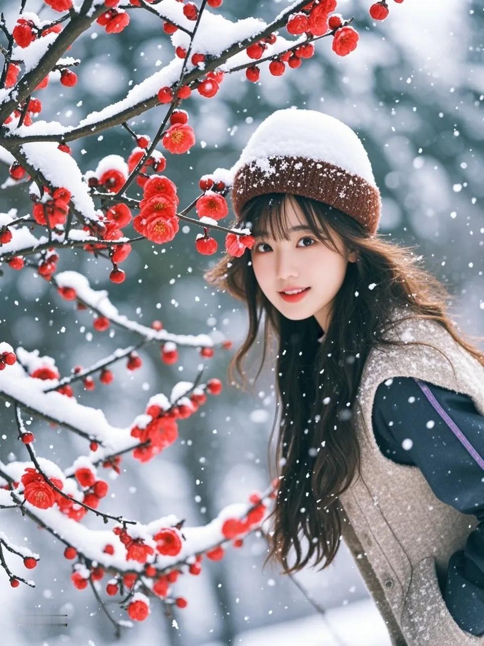 出上：春风吹绿门前柳，
对下：瑞雪吻红院外梅。