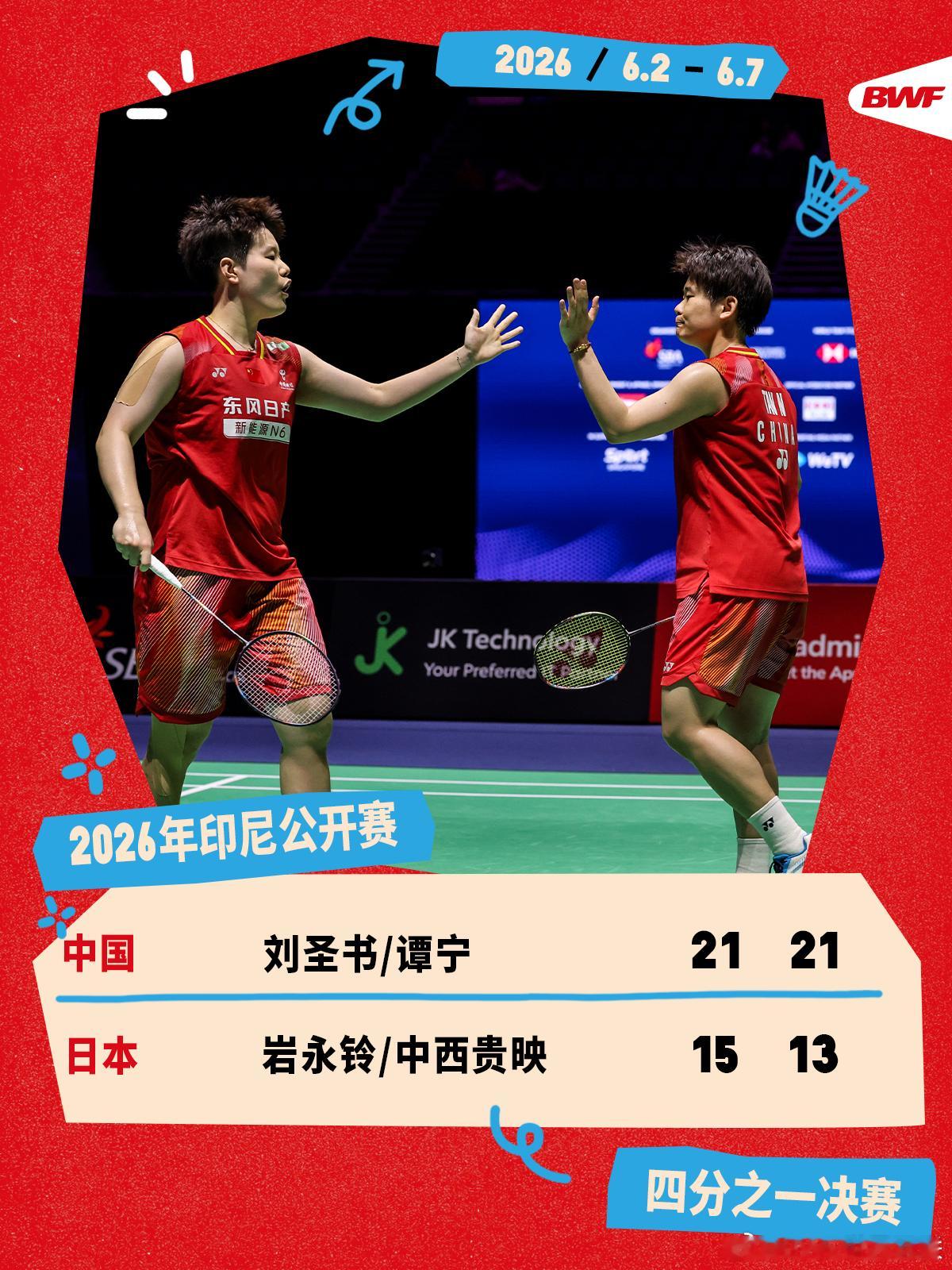 2026年印尼羽毛球公开赛 1/4决赛赛况🔥刘圣书/谭宁2-0岩永铃/中西贵映