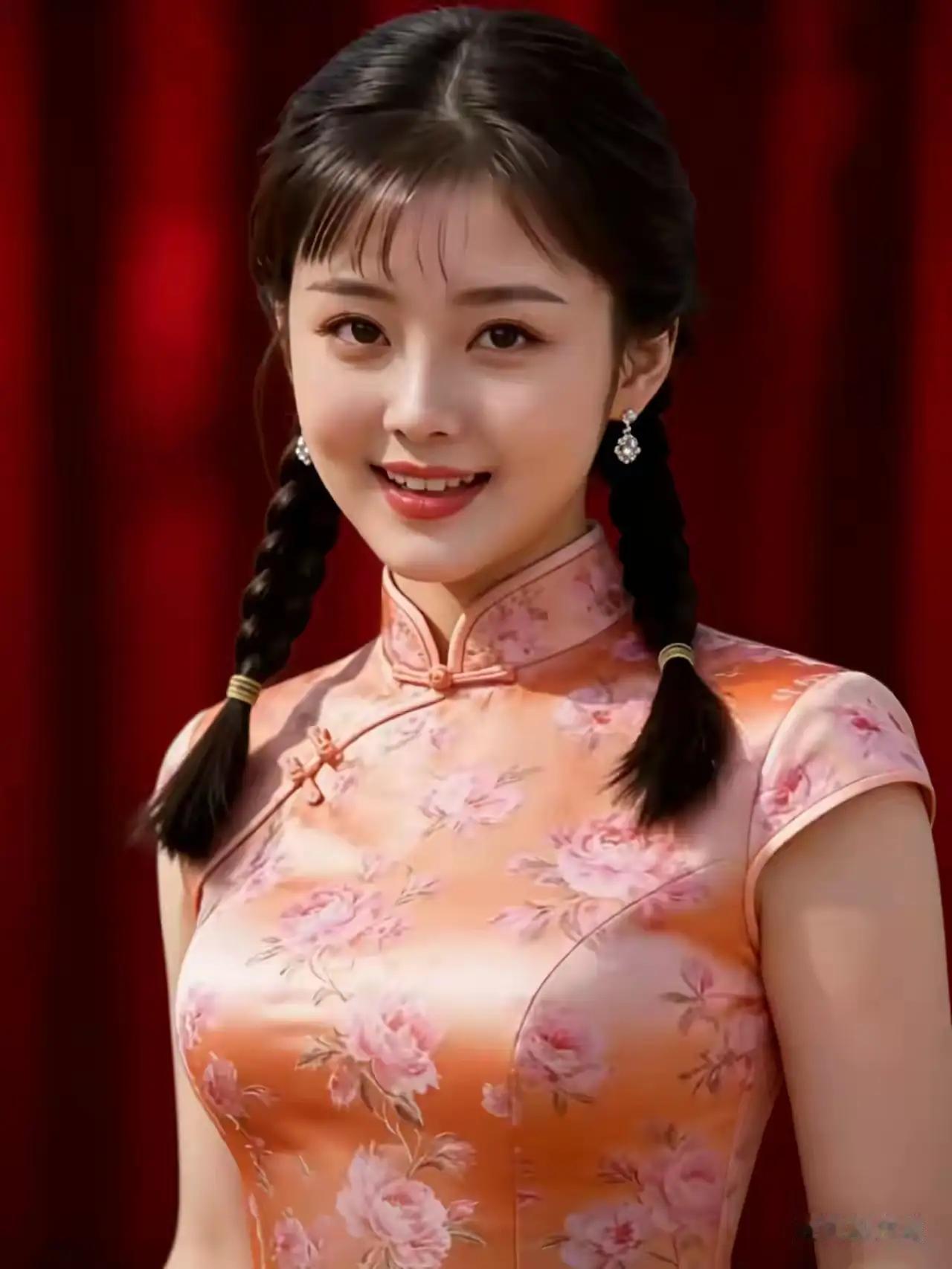 温柔善良惹人疼，两条小辫挂胸前，农村姑娘憨厚态，聪明能干讨人爱。