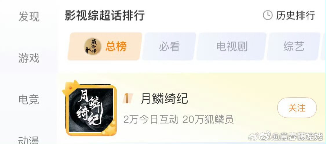 月鳞绮纪登顶天啊，月鳞绮纪昨天刚上线，今天就各个平台各项数据登顶了，优酷热度也7