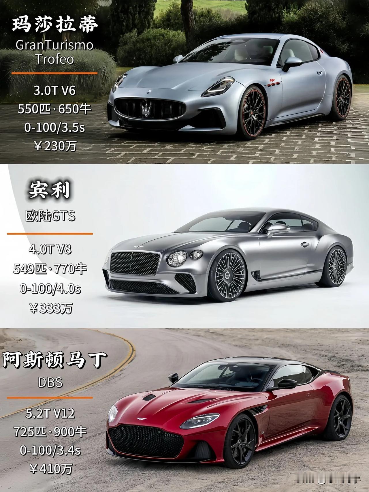玛莎拉蒂GranTurismo Trofeo、宾利欧陆GT、阿斯顿马丁DBS
谁