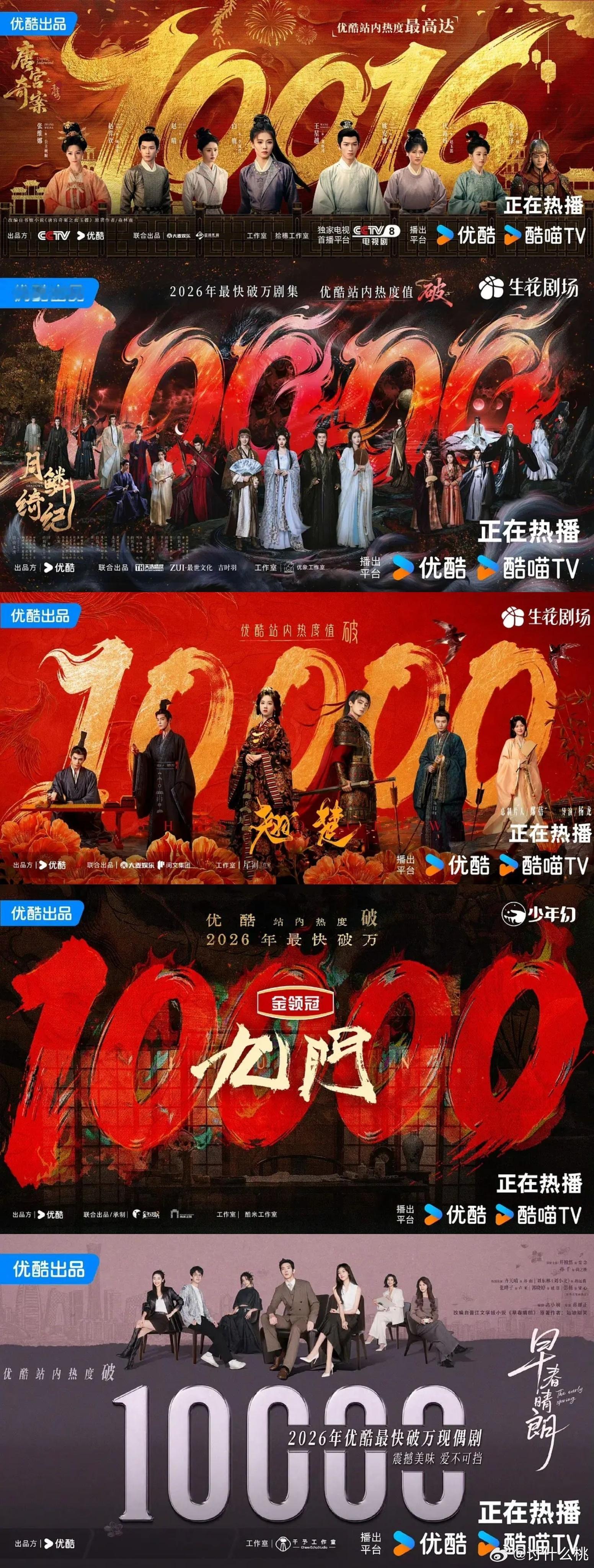 目前为止今年三大平台破万剧共10部🐧三部《骄阳似我》《逐玉》《主角》🥝三部《