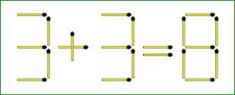 玩个火柴棍小游戏吧！图里是 “3 + 3 = 8” ，现在需要你**移动一根火柴