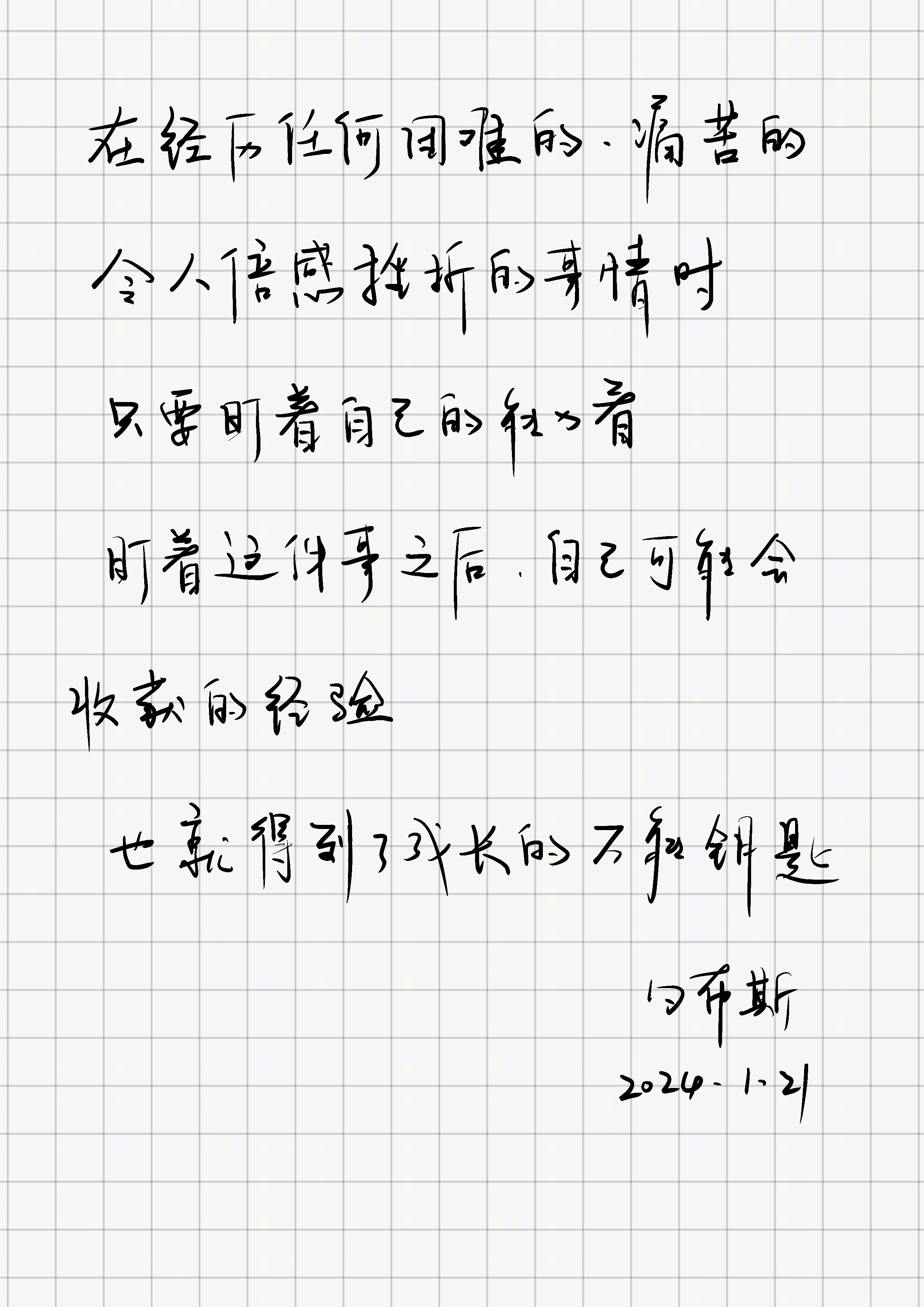 「在经历任何困难的，痛苦的，令人倍感挫折的事情时，只要盯着自己的能力看。盯着这件
