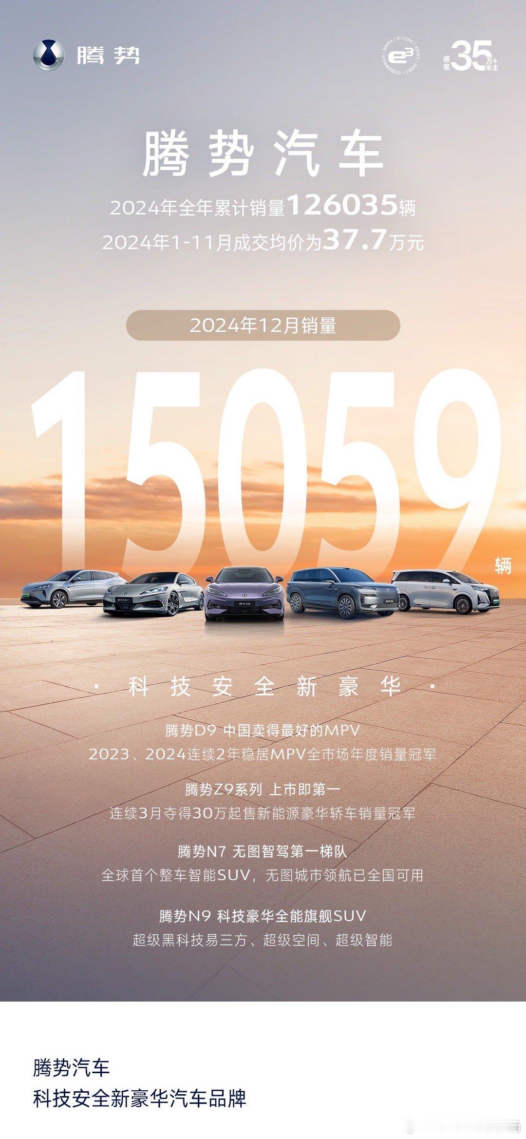 腾势汽车领势豪华！中国汽车迎来了真正的豪华品牌！腾势2024年全年销量稳定突破1