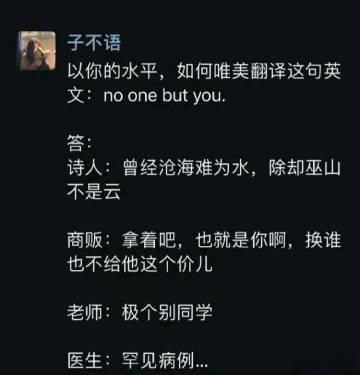 以你的水平，如何唯美翻译这句英文：no one but you. ​​​