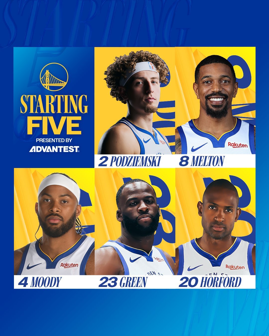 今日对阵快船队首发波杰 梅尔顿 穆迪 格林 霍福德加油加油金州勇士快船vs勇士我