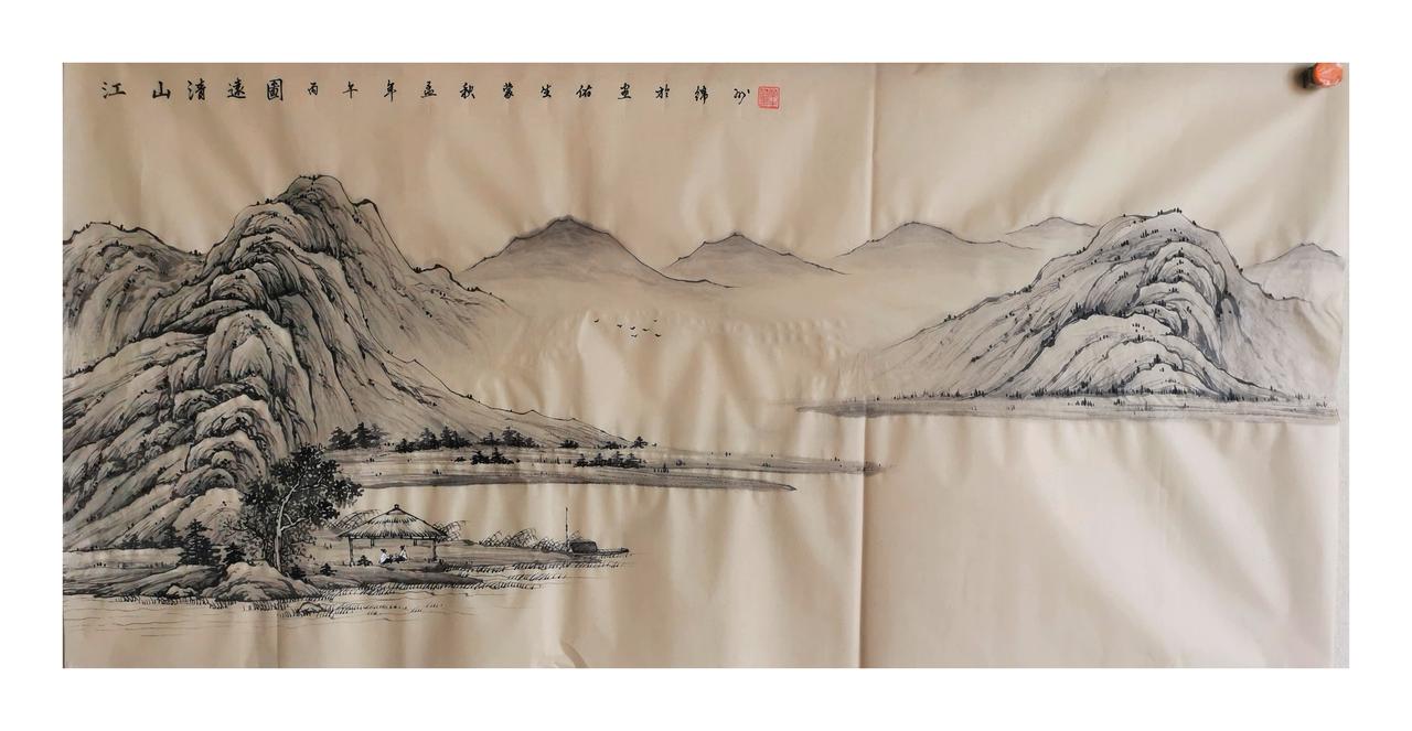 中国山水画原创作品欣赏：传统水墨山水画山水手绘挂画 手绘仿古山水画 墨意山水