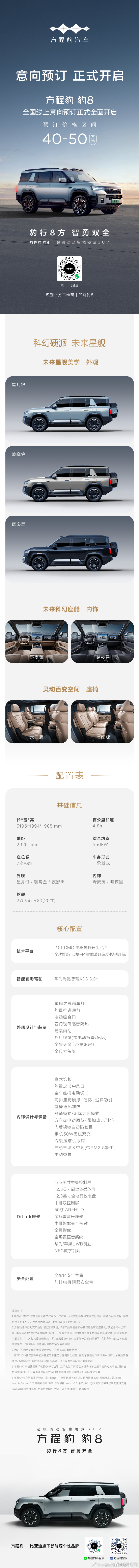 千呼万唤始出来，之前大家一直都非常关注的#豹8# 价格，刚看到微博发的，预售价4