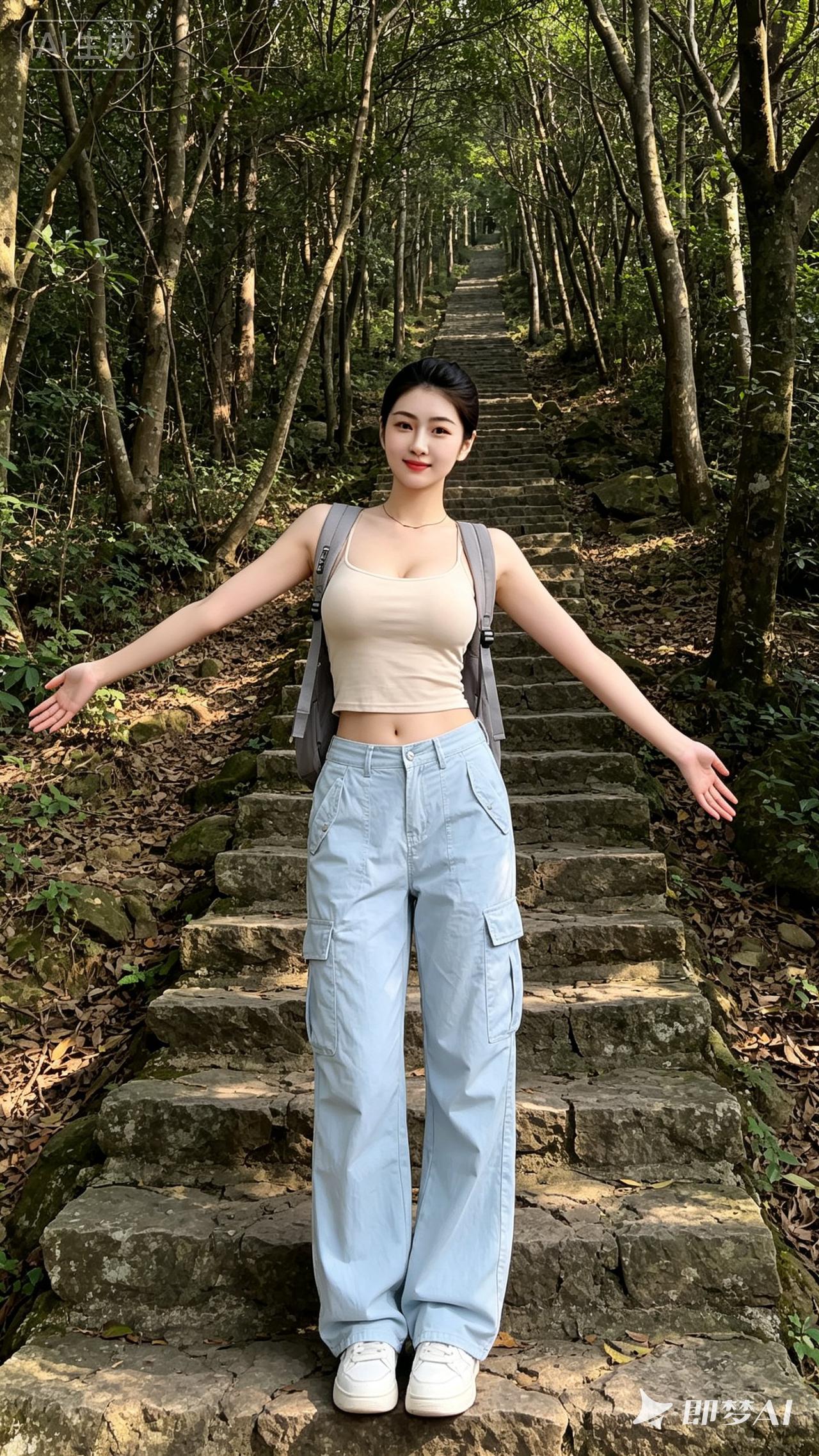 森林中的少女，拥抱自然，享受清新时光