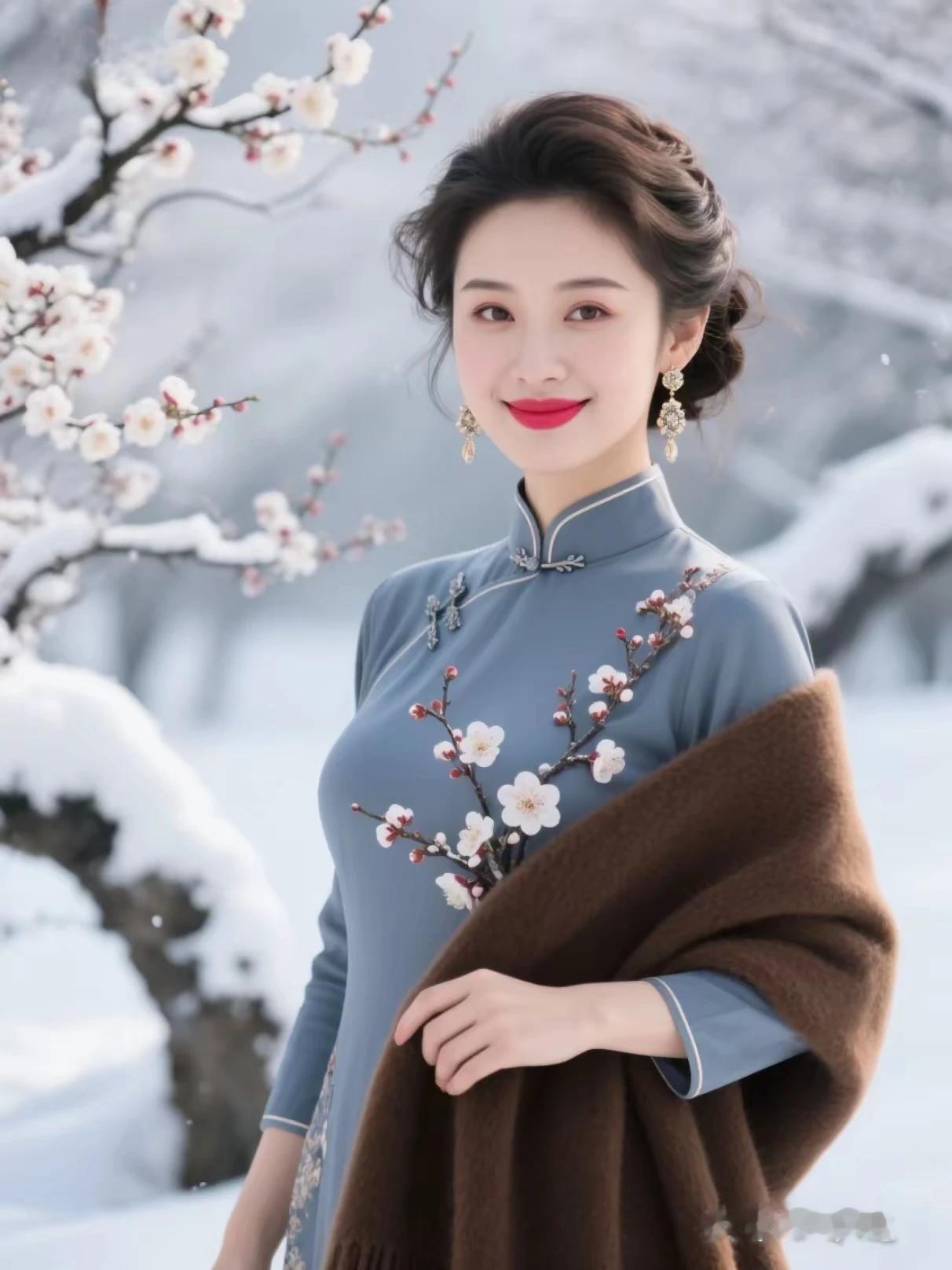 雪花原本天上客，
只因多情落凡尘，
漫天飞舞相思泪，
唯对梅花情意深。