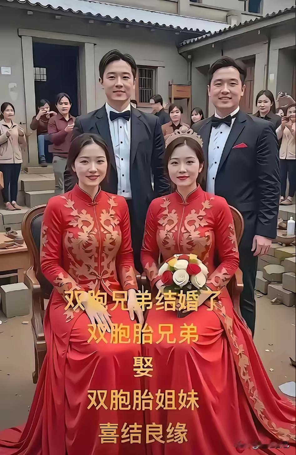 两兄弟 ，两姐妹 ，亲上加亲 ，祝愿两对新人 ，白头偕老 ！相亲相爱 ！幸福长久