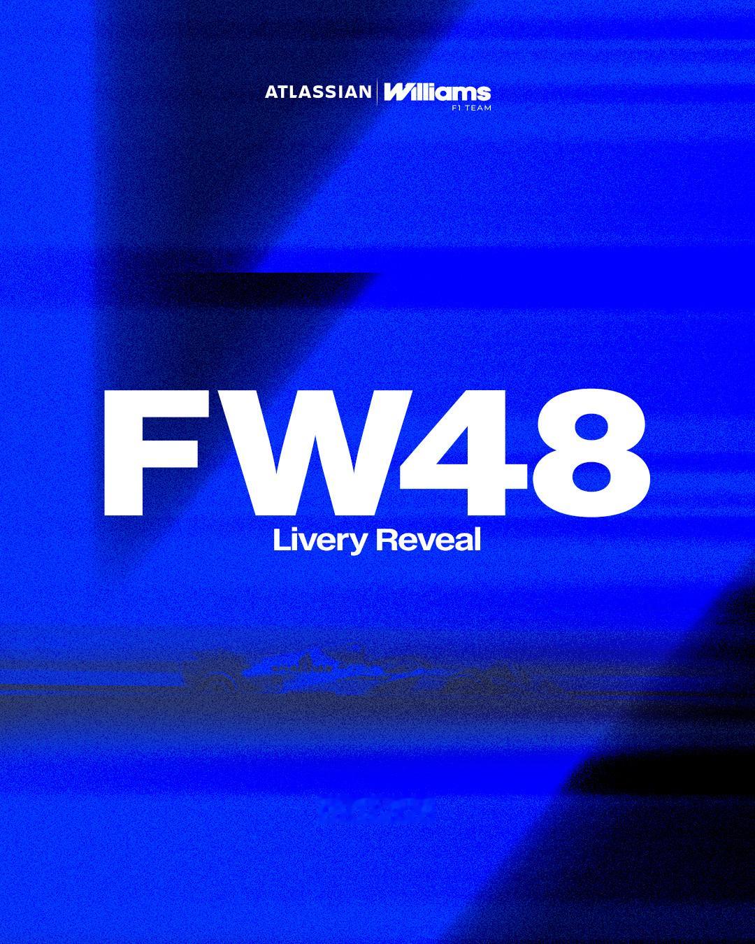 威廉姆斯车队将于2月3日发布新车FW48涂装1月底巴塞罗那季前测试，车队将使用车