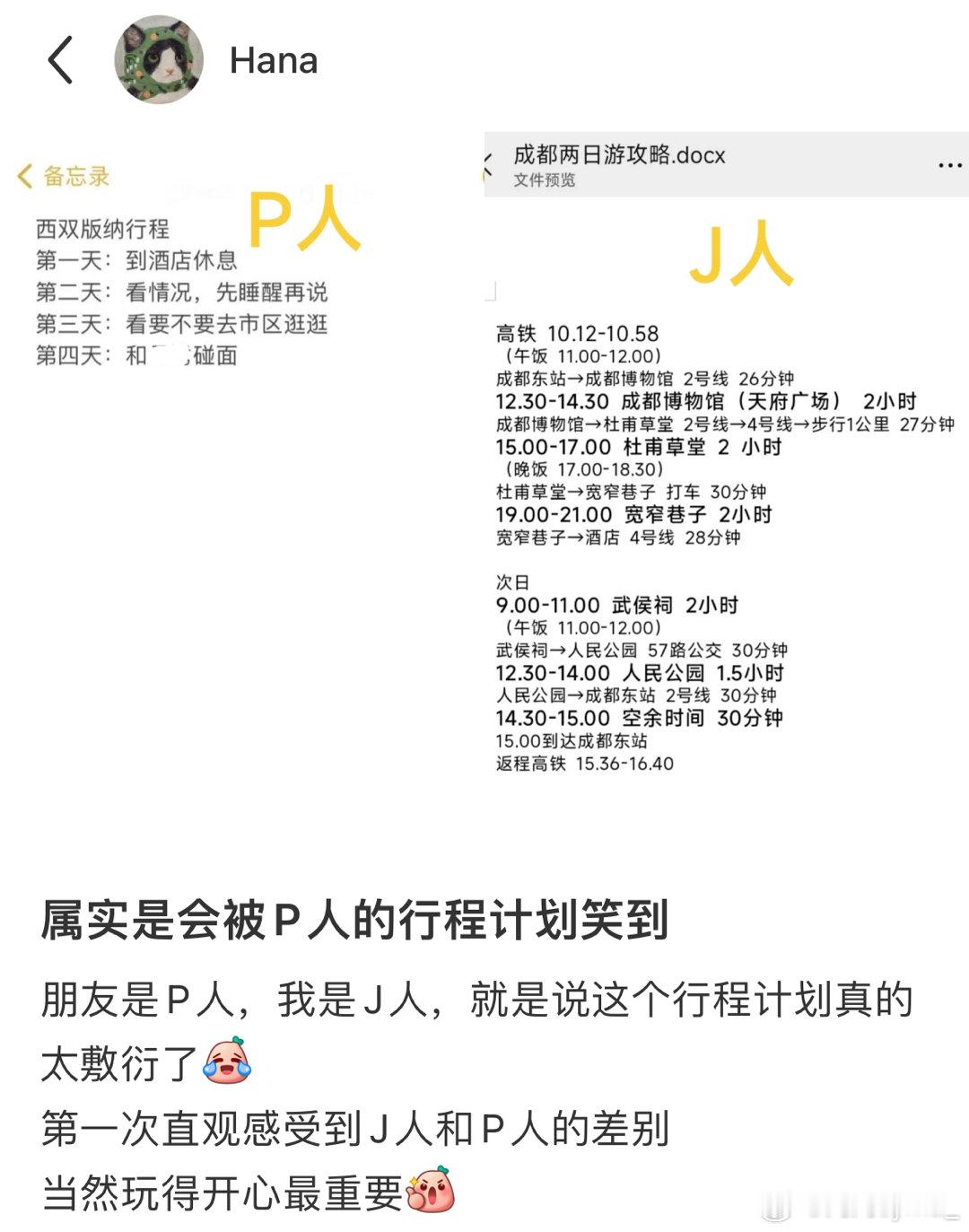 #J人被P人的行程计划笑到# 很直观。但是p人偶尔也喜欢做计划的啦，只是没那么具