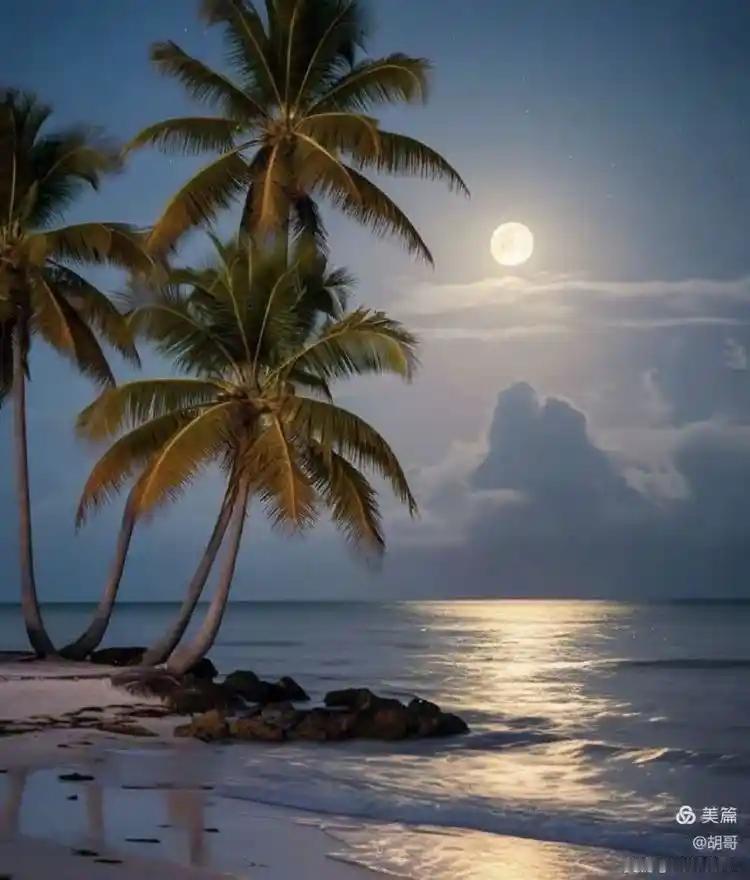 《中秋椰岛望明月》
碧海潮生涌玉盘，
清辉万里照寒滩。
天涯此夜同仰望，
寄语长