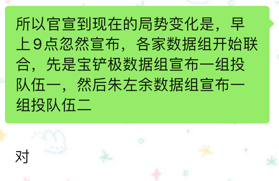 你们都不知道，一个分组投票被们登丝玩得多精彩，我和我朋友一复盘笑死了。。。 ​​