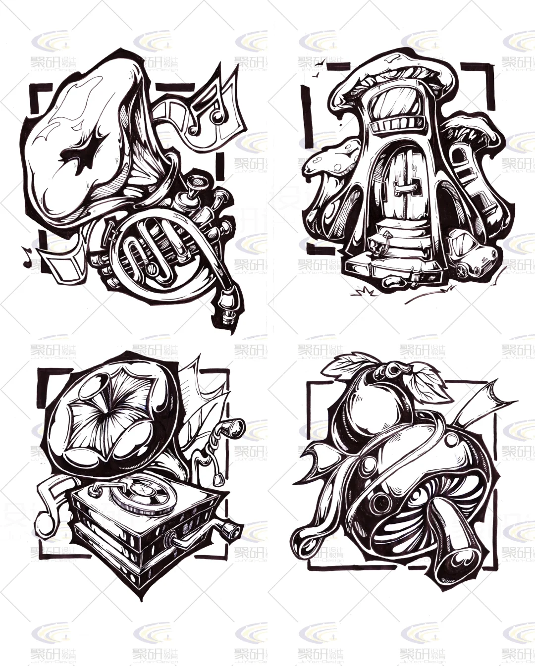 黑白图形创意设计手绘高分画面表现（一）