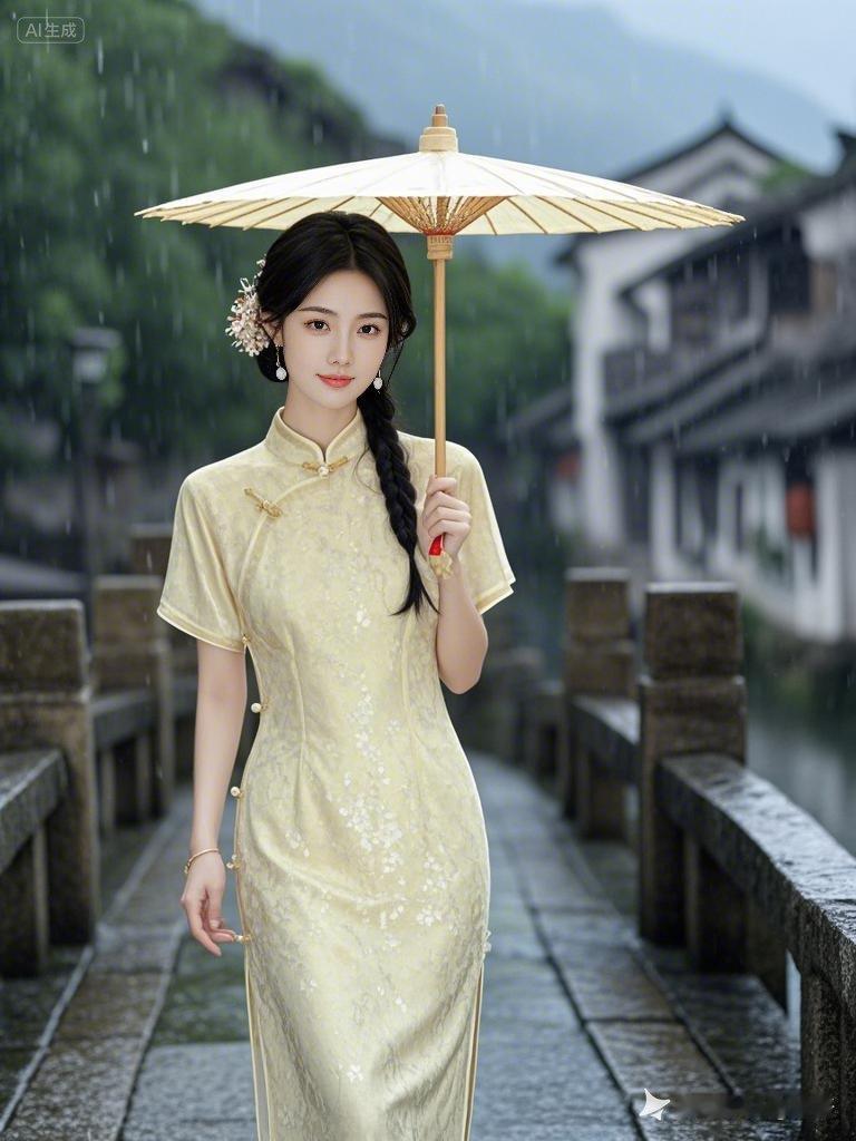 雨中漫步，撑伞的古典美人，祝幸福快乐每一天！