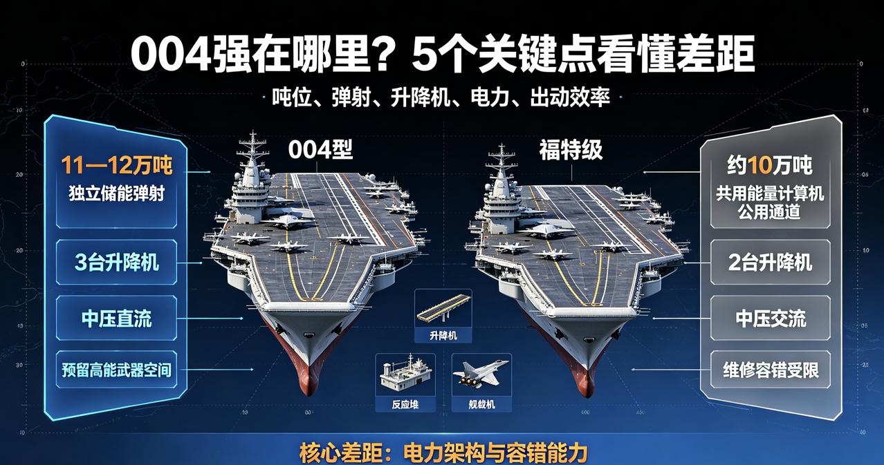 004型各个方面参数均至少领先福特级半代以上！ 
说明：004尚未正式公布官方参
