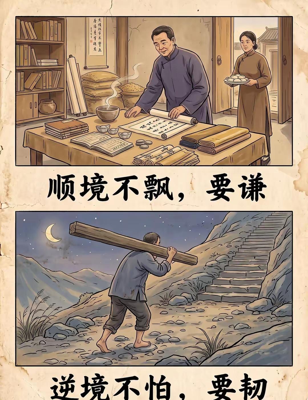 做人如水，做事如山
顺境不飘，要谦虚。逆境不怕，要坚韧。
遇事不慌，要稳住。待人