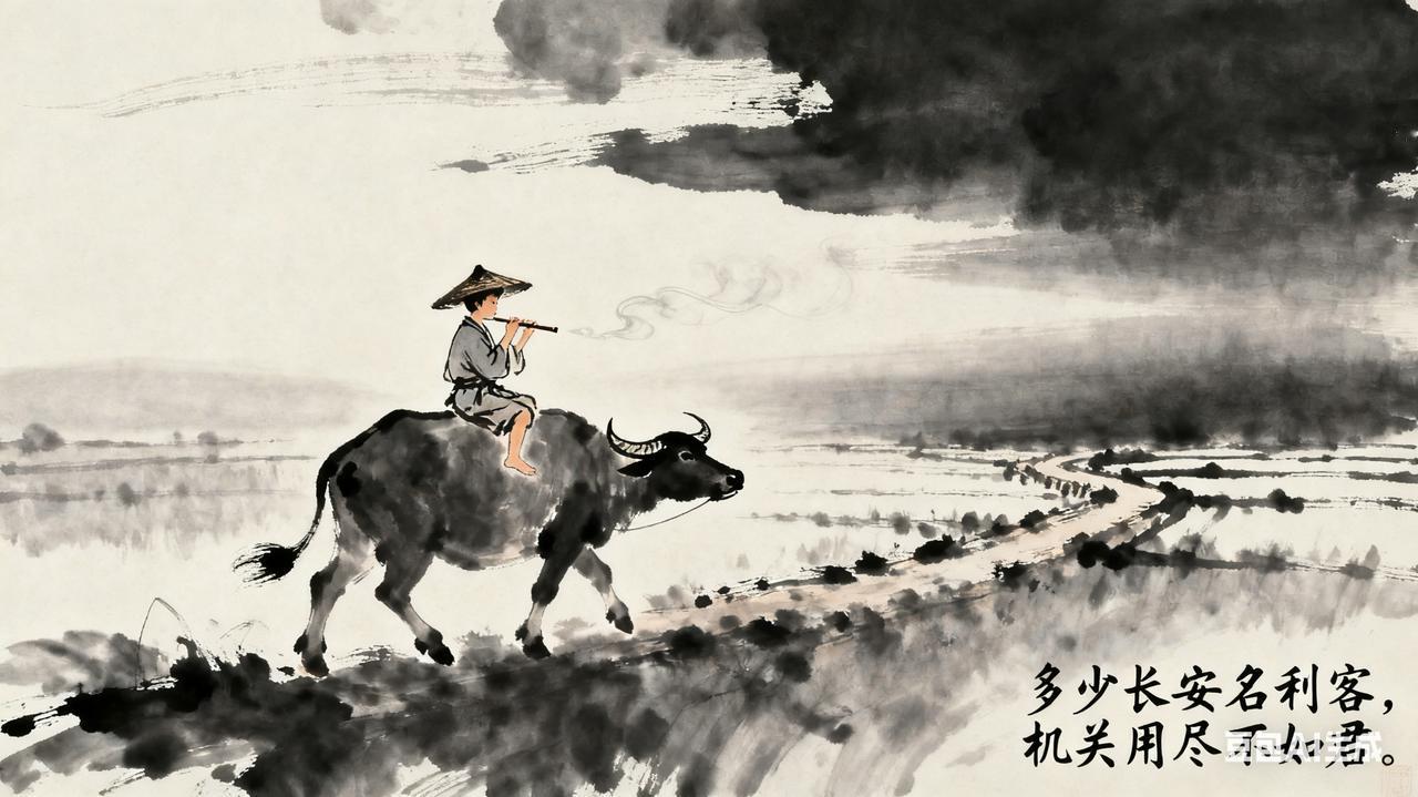 《牧童诗》

朝代：宋朝|作者：黄庭坚

骑牛远远过前村，
短笛横吹隔陇闻。
多