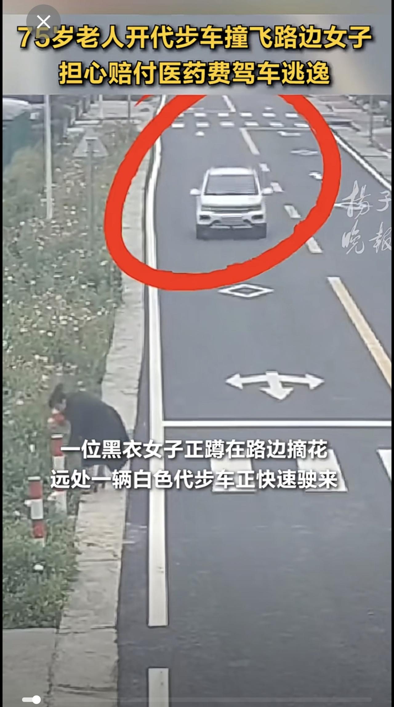 75岁老人开代步车撞飞路边女子，担心赔付医药费驾车逃逸，当晚被抓获。老头乐 事故