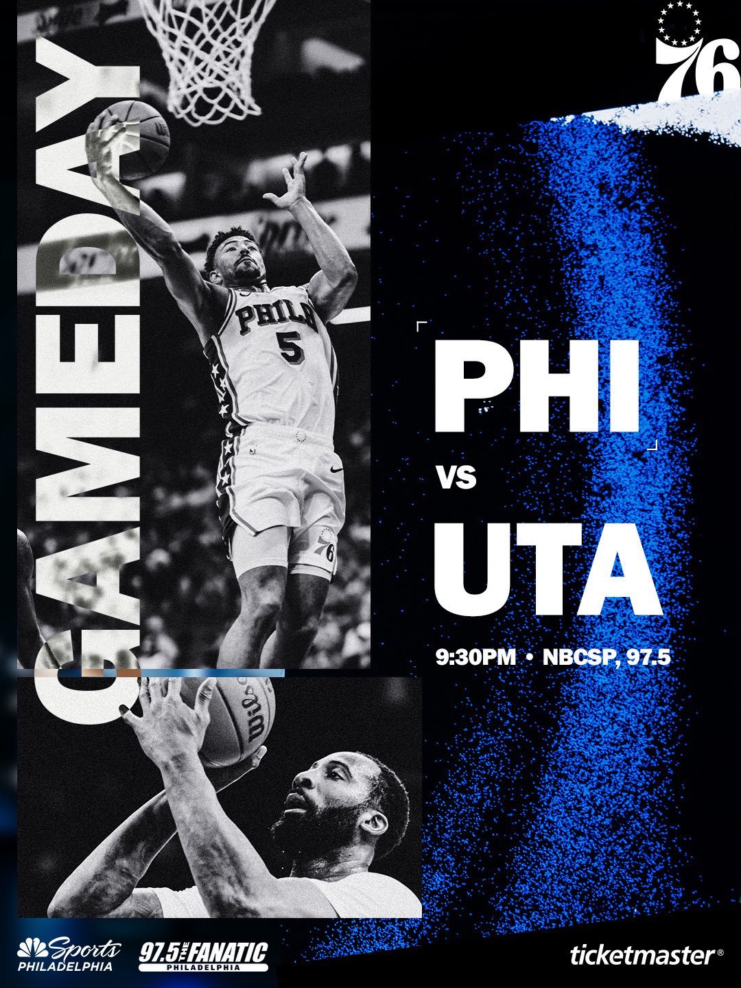 常规赛第71场：76人vs爵士首发阵容名单：埃奇库姆、格兰姆斯、爱德华兹巴洛、博