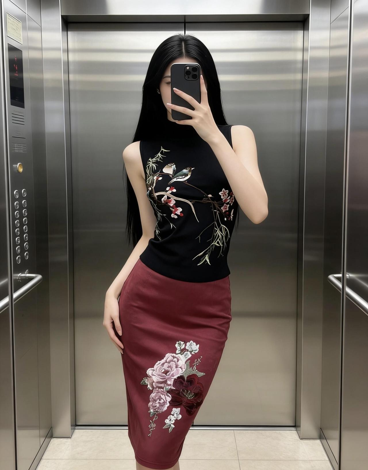 黑衣红裙，优雅气质，花枝招展，美不胜收！🌸💃🏻