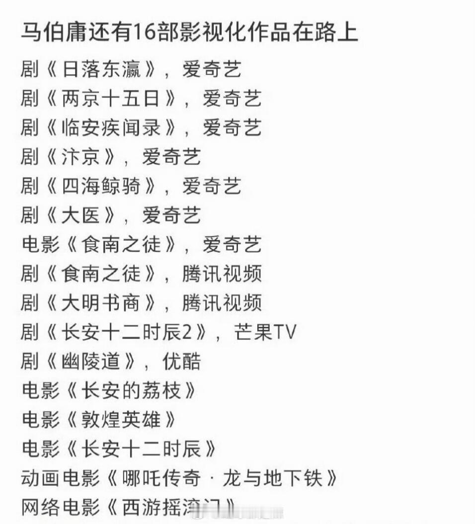 马伯庸待拍影视作品 ​​​