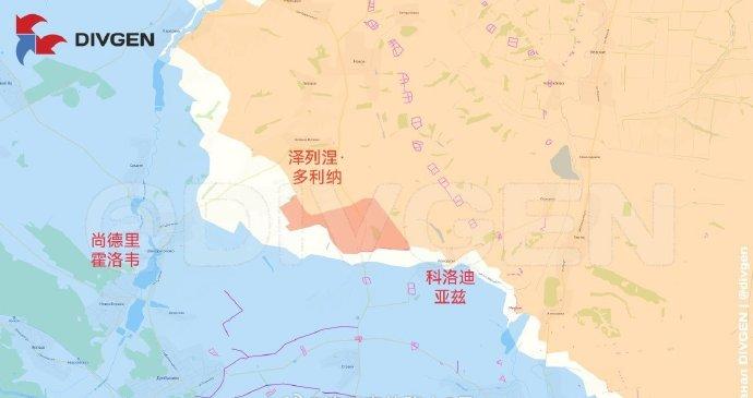 图一：红利曼方向尚德里霍洛韦村以东取得了一些进展。

图二：俄罗斯军队向红军村东