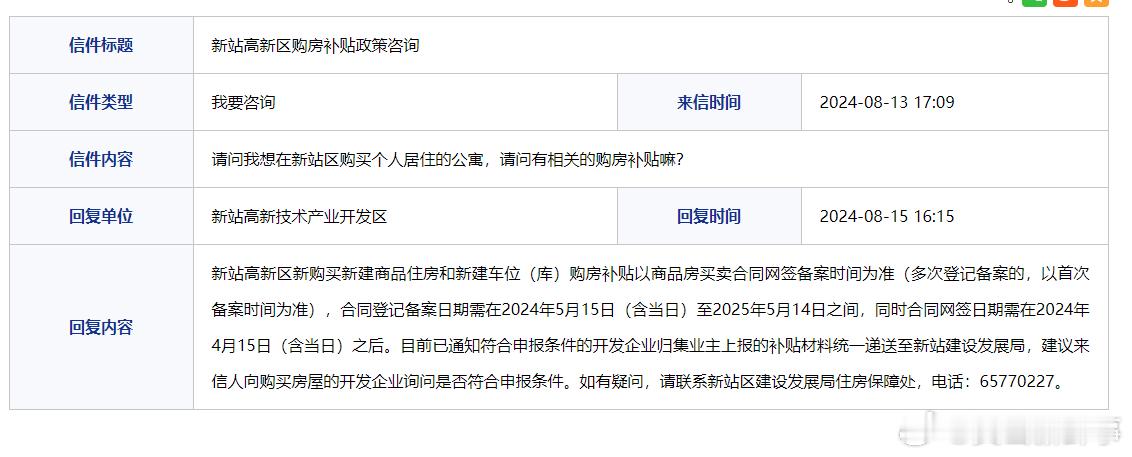 #官方回复合肥新站高新区购房补贴政策#网友询问：请问我想在新站区购买个人居住的公