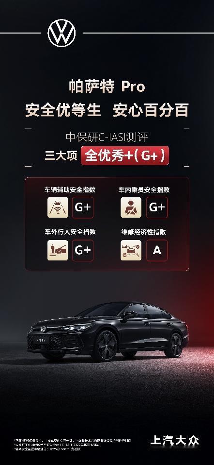 中保研C-IASI测评三大项全优秀+，帕萨特 Pro实力诠释高安全品质！
近日，