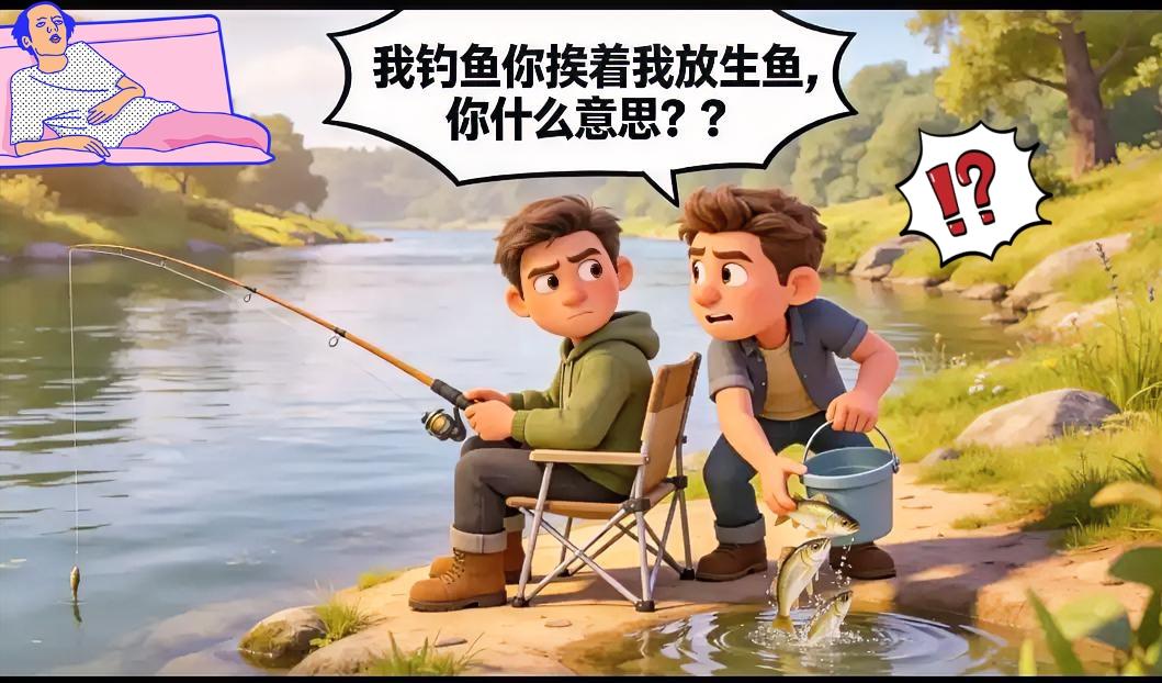 有些放生的阿姨大姐，真的很难评！

起因是我和老公正在江边钓鱼，这个窝子清净，虽