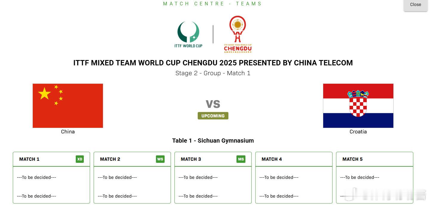 2025成都混团世界杯12月3日赛程出炉，中国队将在13:00对阵克罗地亚队，打