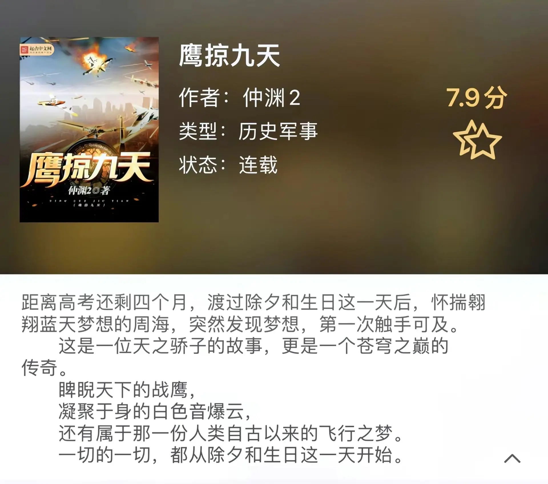 《航空》这个题材不怕作者水文，就怕作者写的太认真，一般都是写着写着就去喝茶了，所以现在这个题材也断层了，看一本少一本。