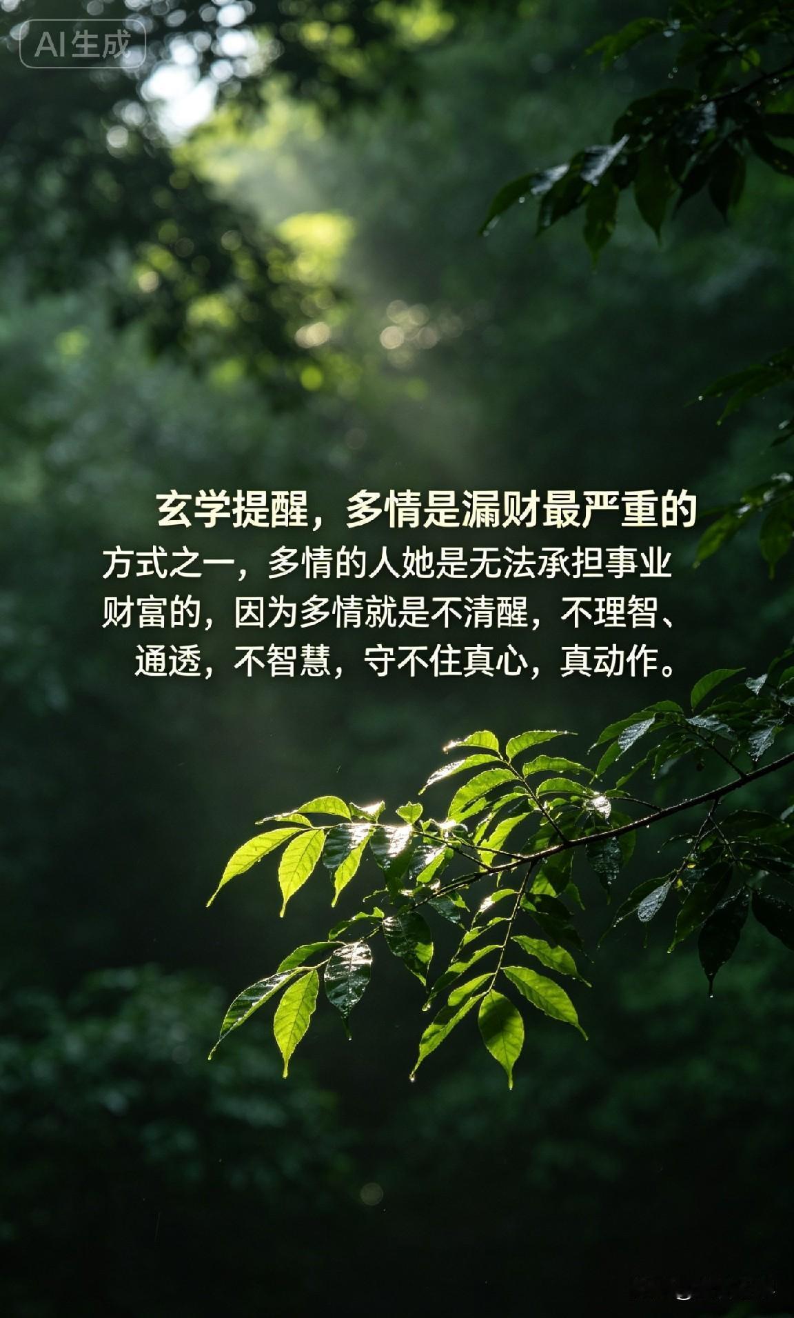 玄学提醒，多情是漏财最严重的方式之一，多情的人她是无法承担事业财富的，因为多情就