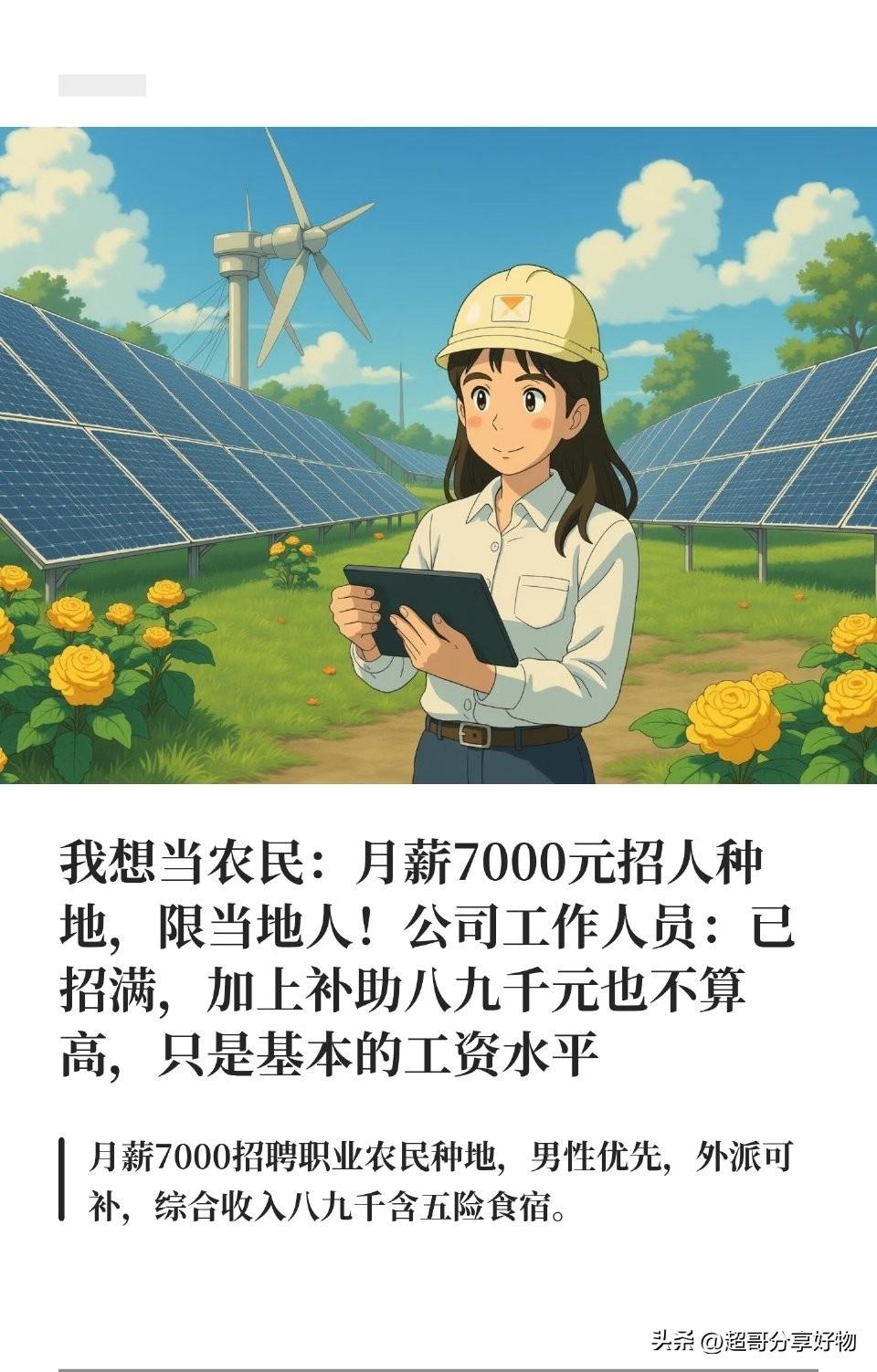 。
 
这并非简单的高薪招聘，而是农业现代化的必然趋势。岗位要求明确，需会操作农