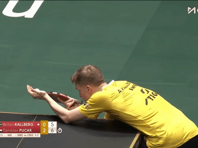 2025年国际乒联成都混合团体世界杯普卡觉得卡尔伯格的发球遮挡，提出鹰眼挑战👀