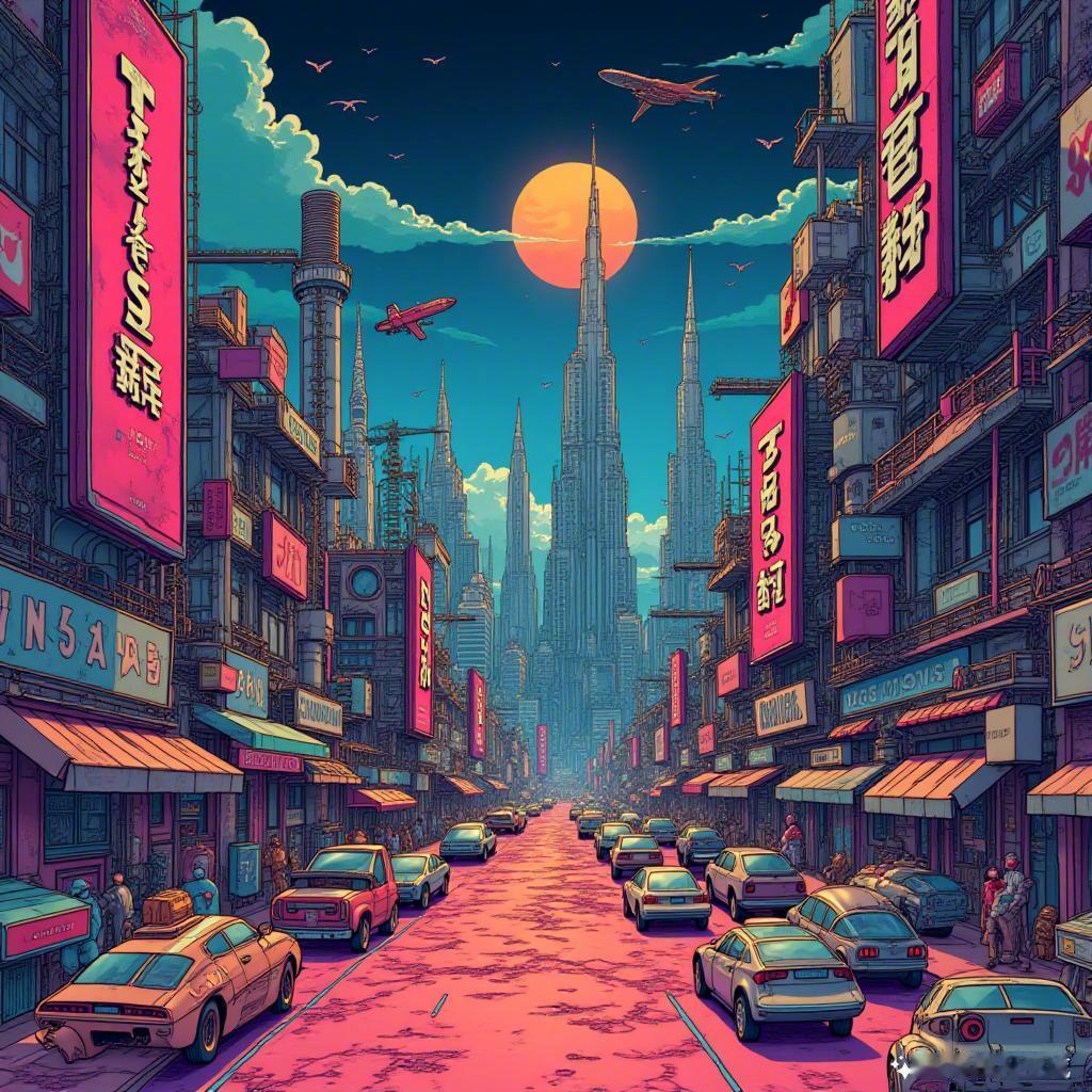 未来的城市真是太梦幻了！🛸✨飞行汽车和机器人满街跑，科技感十足，仿佛置身漫画世